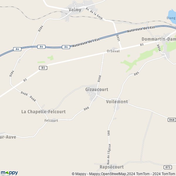 La carte pour la ville de Gizaucourt 51800