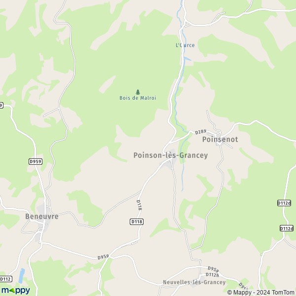 La carte pour la ville de Poinson-lès-Grancey 52160