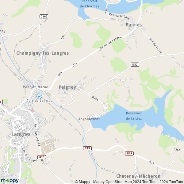 La carte pour la ville de Peigney 52200
