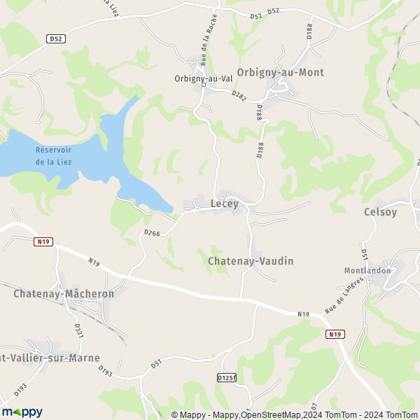 La carte pour la ville de Lecey 52360