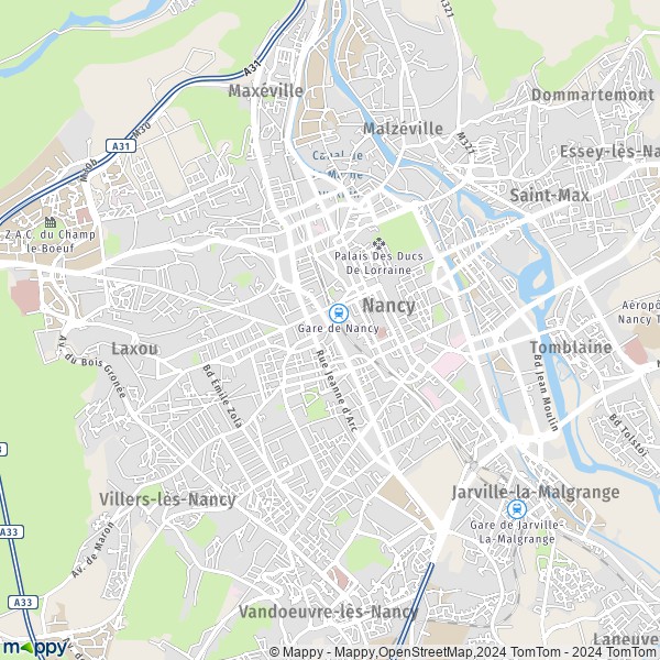 La carte pour la ville de Nancy 54000-54100