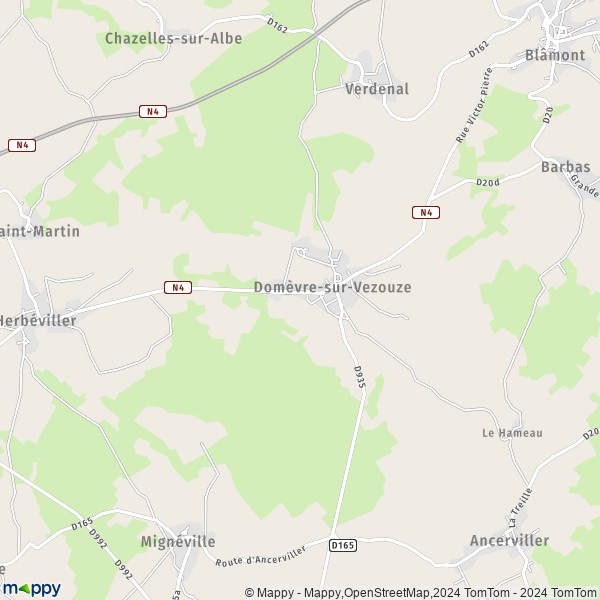 La carte pour la ville de Domèvre-sur-Vezouze 54450
