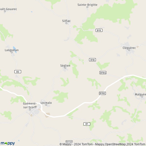 La carte pour la ville de Séglien 56160