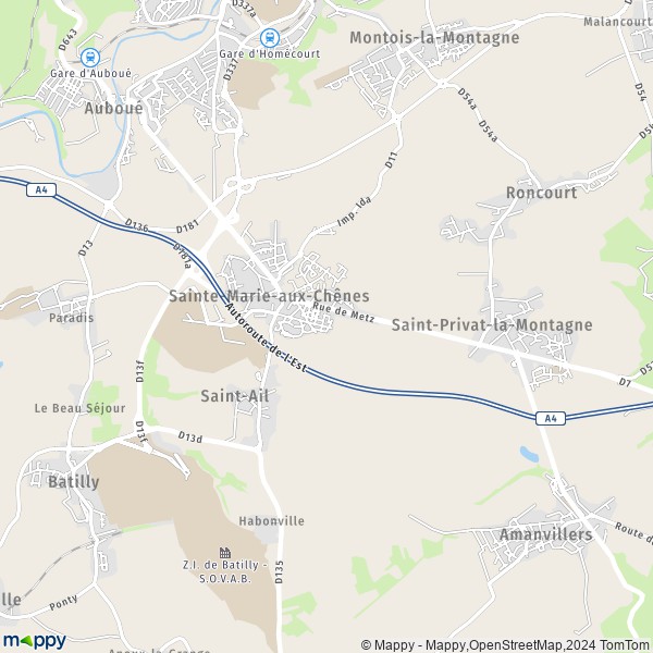 La carte pour la ville de Sainte-Marie-aux-Chênes 57255