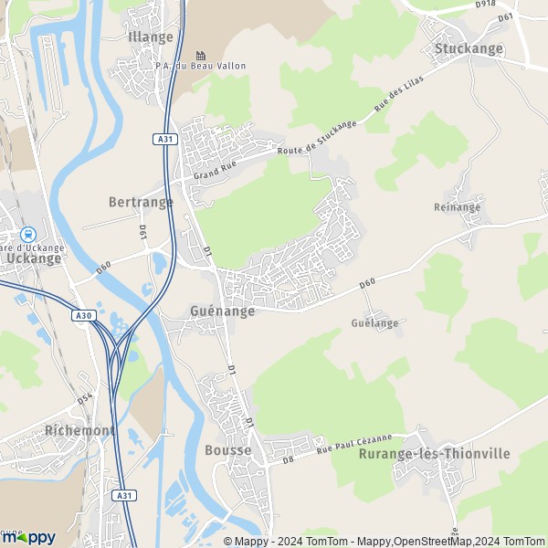 La carte pour la ville de Guénange 57310