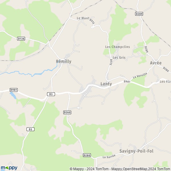 La carte pour la ville de Lanty 58250
