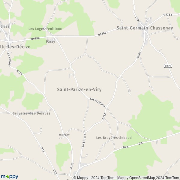 La carte pour la ville de Saint-Parize-en-Viry 58300