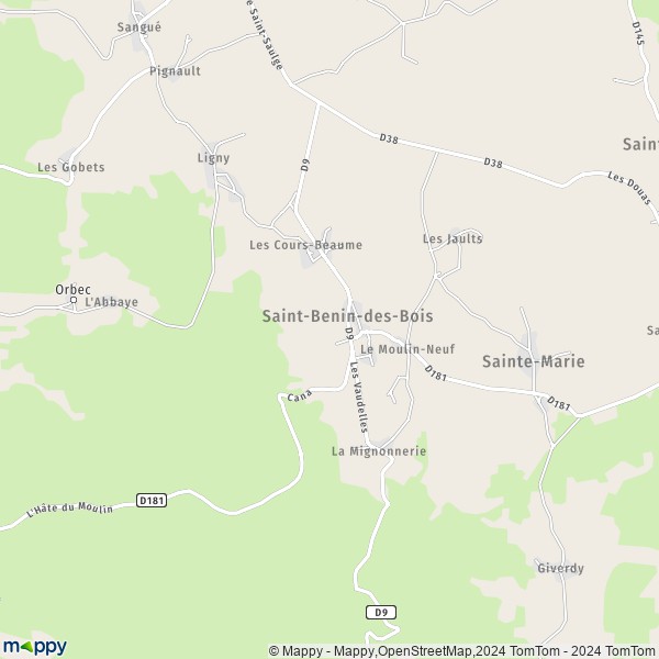 La carte pour la ville de Saint-Benin-des-Bois 58330