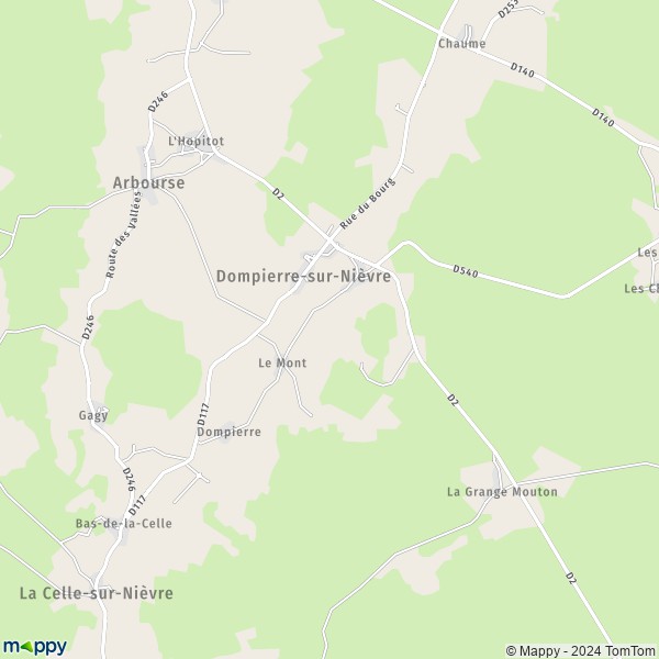 La carte pour la ville de Dompierre-sur-Nièvre 58350