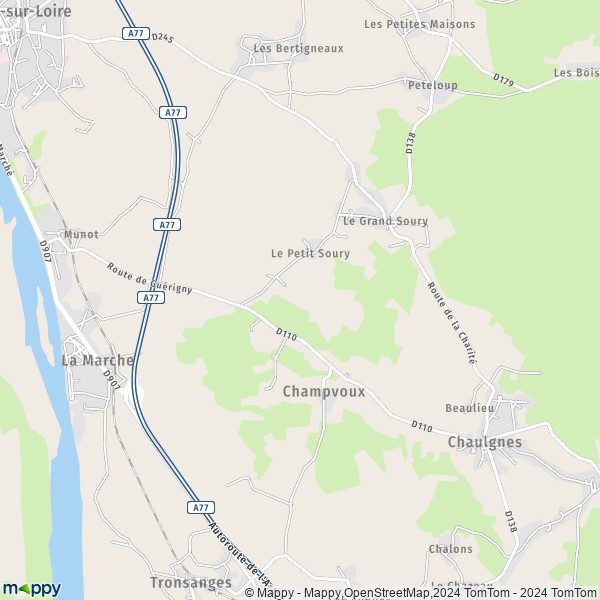La carte pour la ville de Champvoux 58400