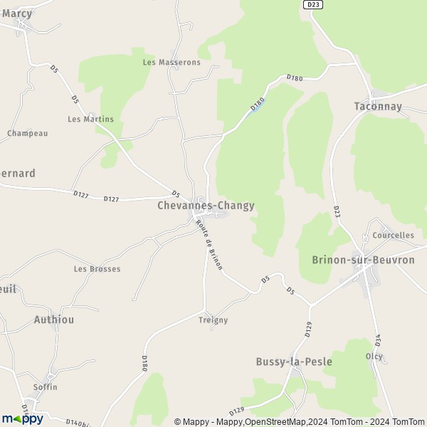 La carte pour la ville de Chevannes-Changy 58420