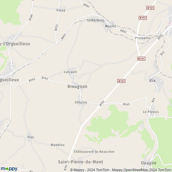 La carte pour la ville de Breugnon 58460
