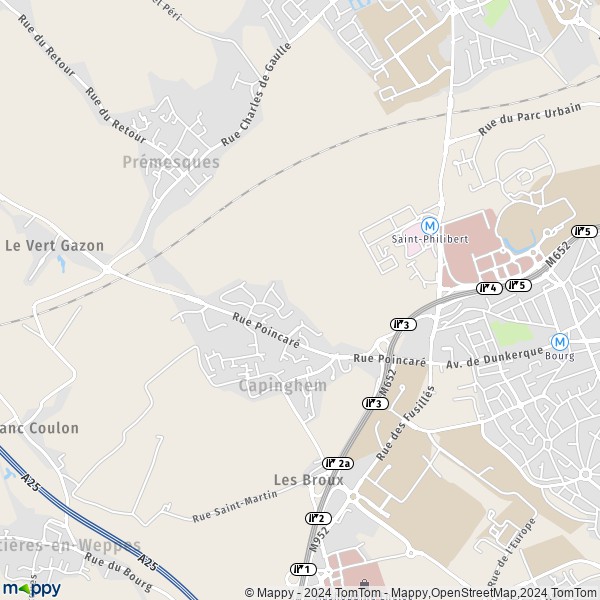 La carte pour la ville de Capinghem 59160