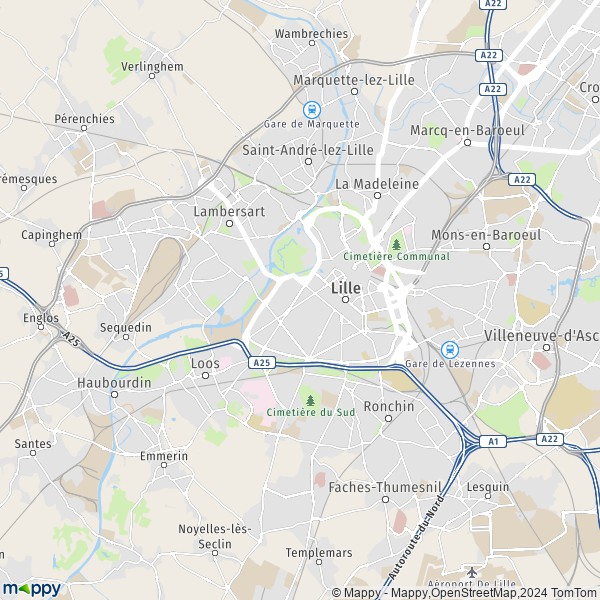 La carte pour la ville de Lomme, 59160 Lille