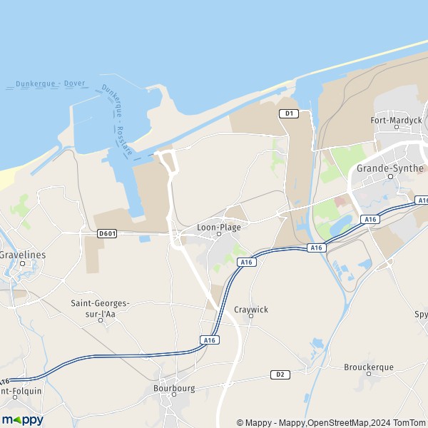La carte pour la ville de Loon-Plage 59279