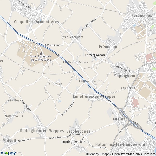 La carte pour la ville de Ennetières-en-Weppes 59320