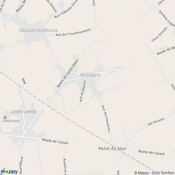 La carte pour la ville de Broxeele 59470