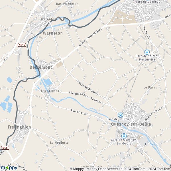 La carte pour la ville de Deûlémont 59890