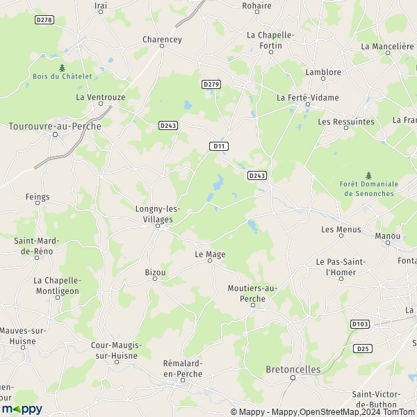 La carte pour la ville de Longny-au-Perche, 61290 Longny-les-Villages
