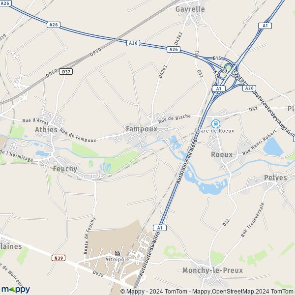 La carte pour la ville de Fampoux 62118