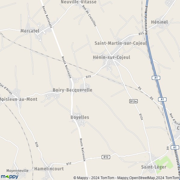 La carte pour la ville de Boiry-Becquerelle 62128