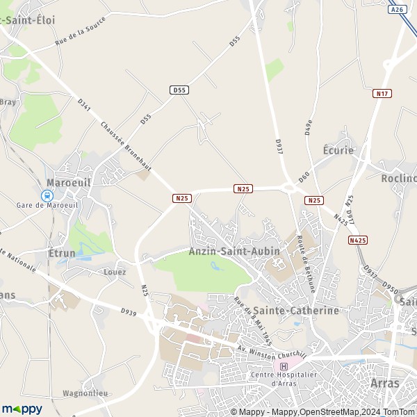 La carte pour la ville de Anzin-Saint-Aubin 62223