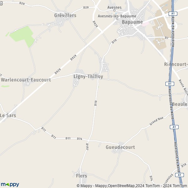 La carte pour la ville de Ligny-Thilloy 62450