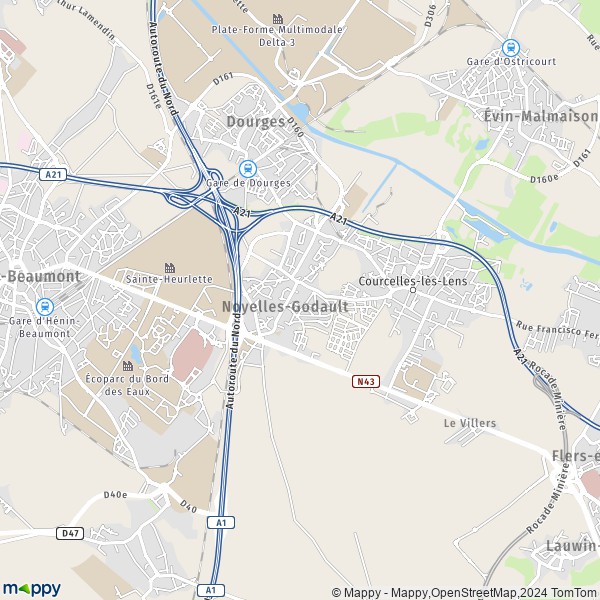La carte pour la ville de Noyelles-Godault 62950