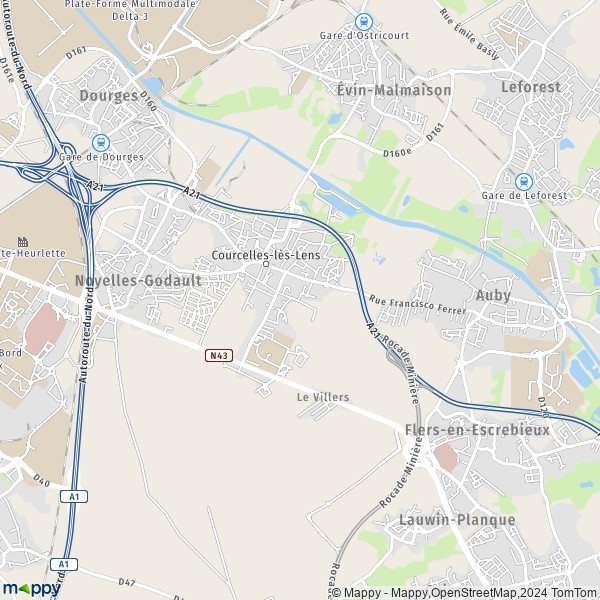La carte pour la ville de Courcelles-lès-Lens 62970