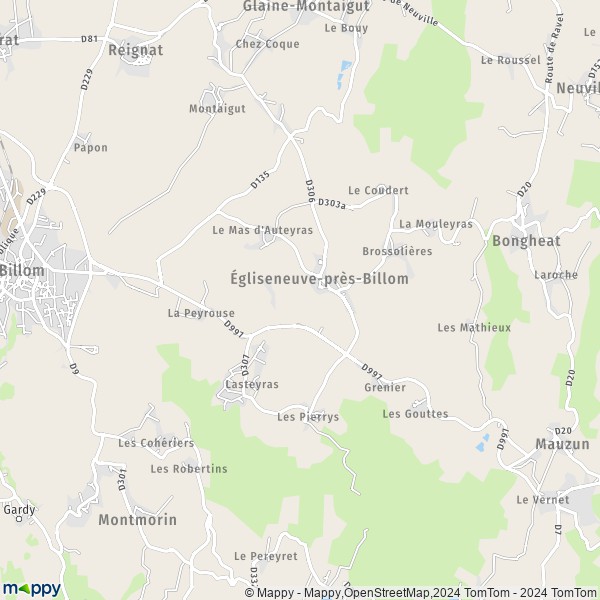 La carte pour la ville de Égliseneuve-près-Billom 63160
