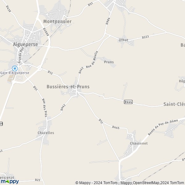 La carte pour la ville de Bussières-et-Pruns 63260