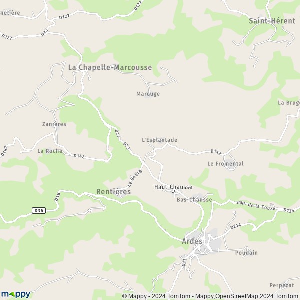 La carte pour la ville de Rentières 63420