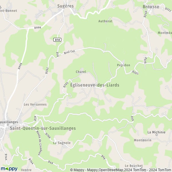 La carte pour la ville de Égliseneuve-des-Liards 63490