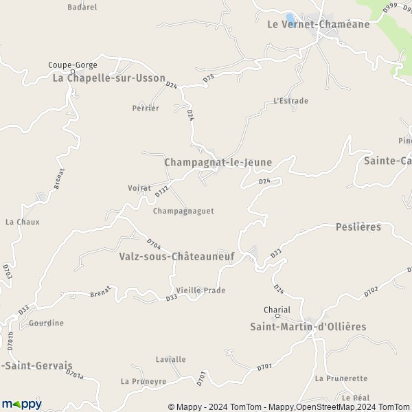 La carte pour la ville de Champagnat-le-Jeune 63580