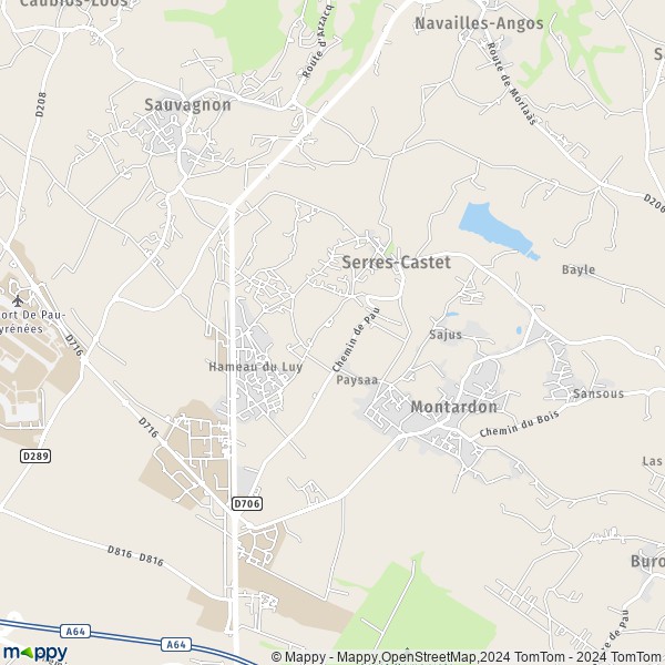 La carte pour la ville de Serres-Castet 64121
