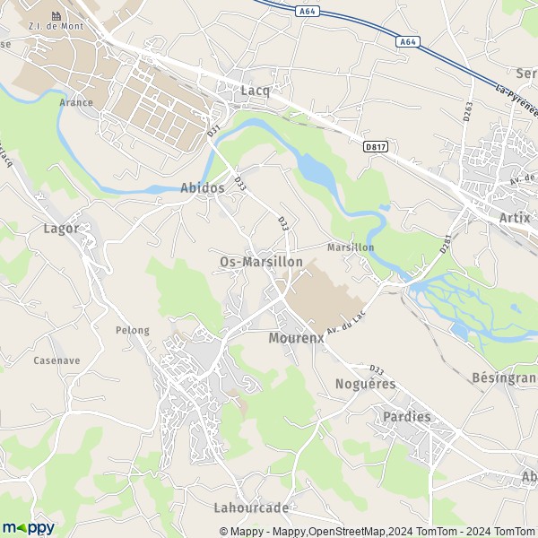 La carte pour la ville de Os-Marsillon 64150