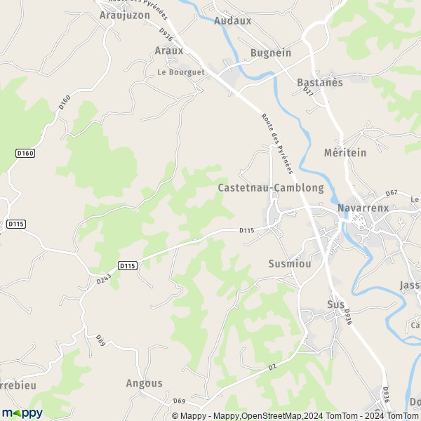 La carte pour la ville de Castetnau-Camblong 64190