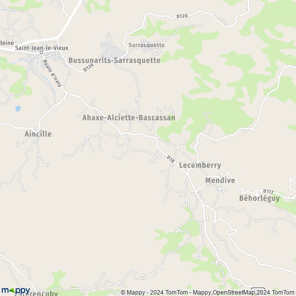 La carte pour la ville de Ahaxe-Alciette-Bascassan 64220