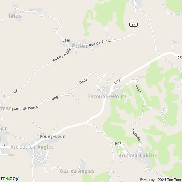 La carte pour la ville de Escoubès-Pouts 65100