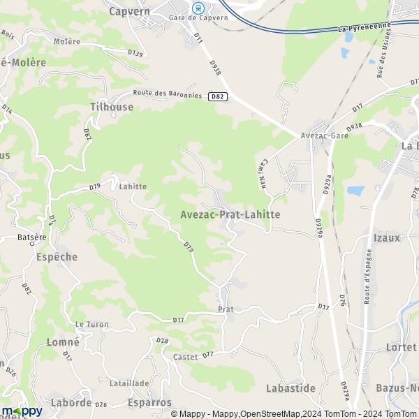 La carte pour la ville de Avezac-Prat-Lahitte 65130