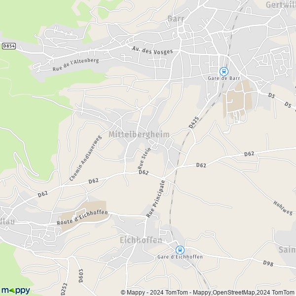 La carte pour la ville de Mittelbergheim 67140