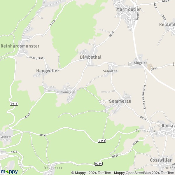 La carte pour la ville de Birkenwald, 67440 Sommerau