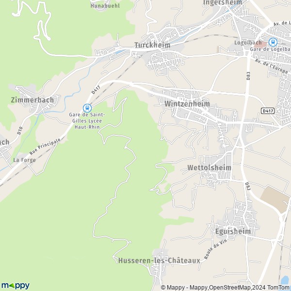 La carte pour la ville de Wintzenheim 68124-68920