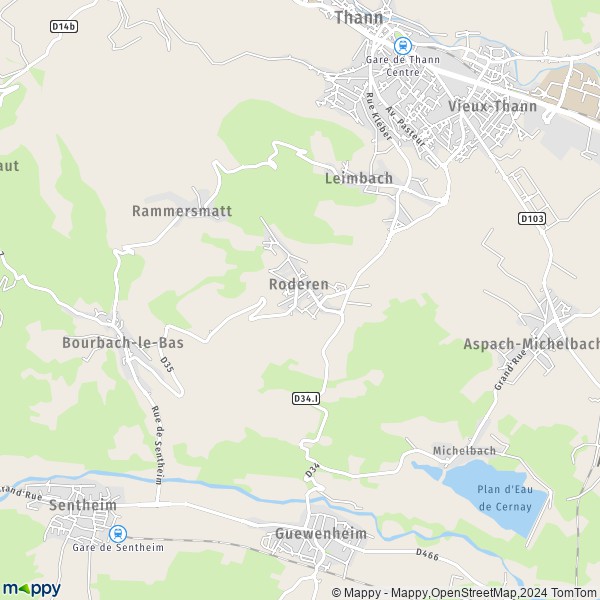La carte pour la ville de Roderen 68800