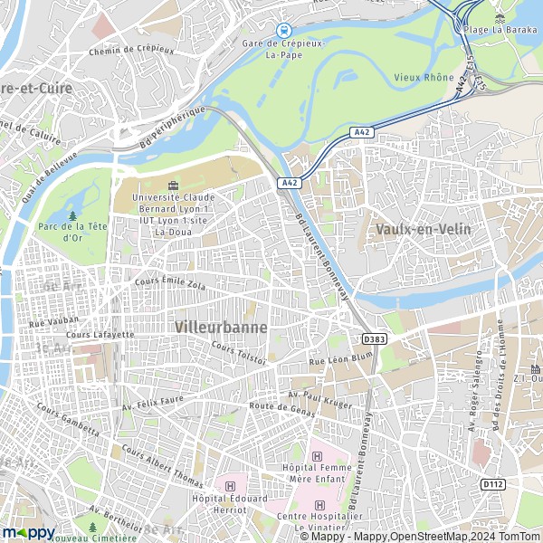 La carte pour la ville de Villeurbanne 69100