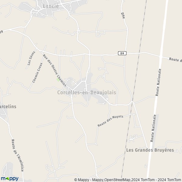 La carte pour la ville de Corcelles-en-Beaujolais 69220