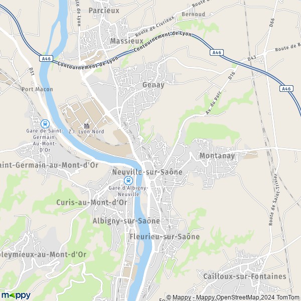 La carte pour la ville de Neuville-sur-Saône 69250