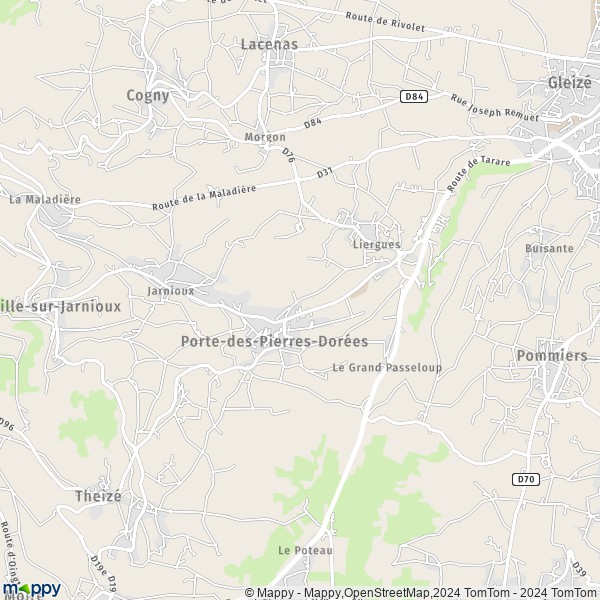 La carte pour la ville de Pouilly-le-Monial, 69400 Porte-des-Pierres-Dorées