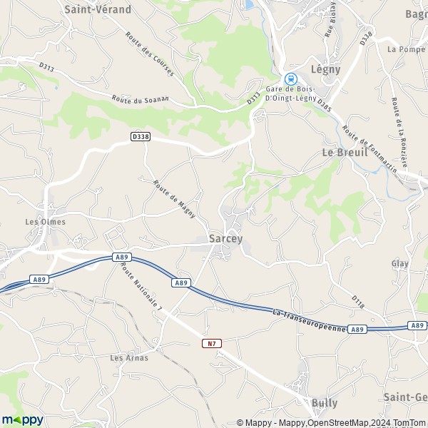 La carte pour la ville de Sarcey 69490