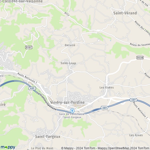 La carte pour la ville de Pontcharra-sur-Turdine, 69490 Vindry-sur-Turdine